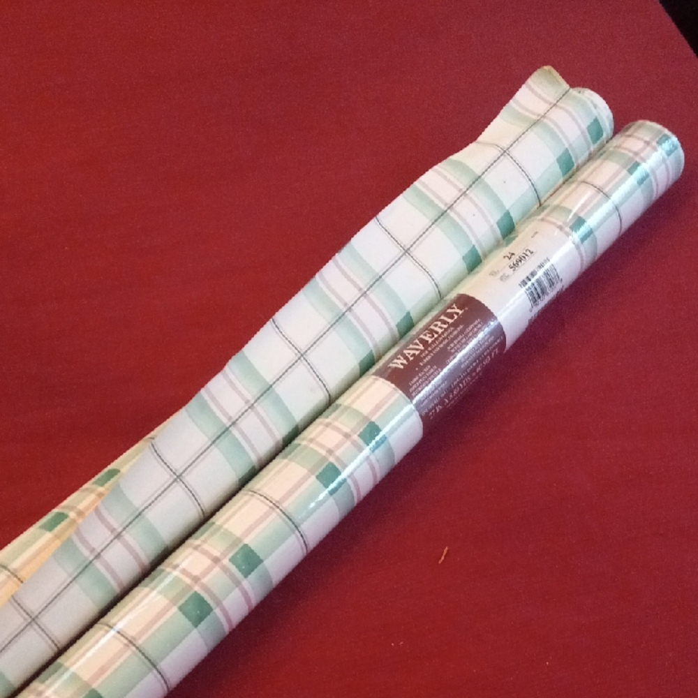 Waverly Mint and Pink Plaid Wallpaper Roll Vintage, Cottagecore, NWT